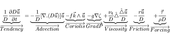 \begin{displaymath}
\underbrace{\frac{1}{D}\frac{\partial D\vec{\bar{u}}}{\par...
...brace{+ \frac{\vec{\tau}}{\rho D}}_{\overrightarrow{Forcing}}
\end{displaymath}