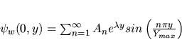 \begin{displaymath}
\psi_w(0,y)=\sum_{n=1}^{\infty}A_n e^{\lambda y}sin
\left(\frac{n\pi y}{Y_{max}}\right)
\end{displaymath}